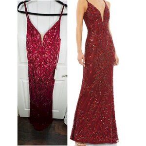 Mac Duggal Red Sequin Maxi Dress